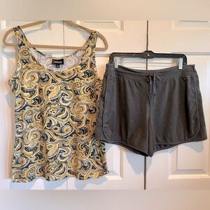 2 pc Set 💛🩶 Yellow Paisley Tank Top & Gray Shorts